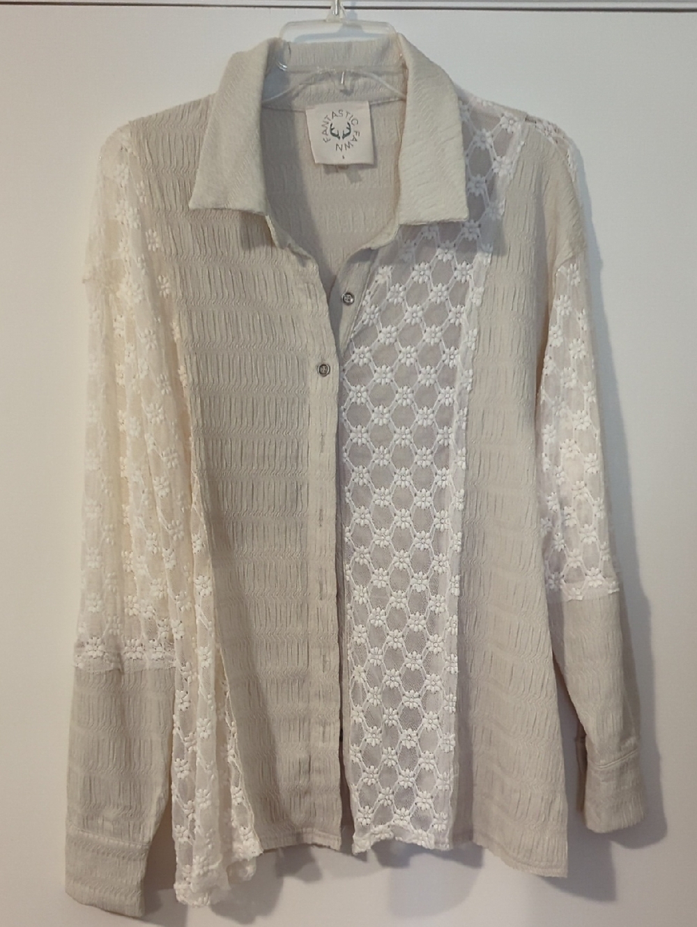 Fantastic Fawn Soft Cream Textured Button-Up Top